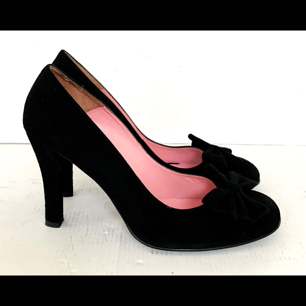 Black real suede shoes with big suede shoe bow comfy block heels Eur 40 US 10